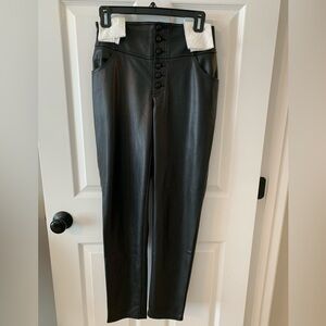 Bar III Faux Leather High Rise Button Fly Black Pants.